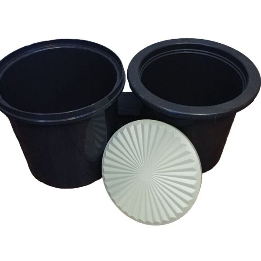 Vintage 70's Tupperware Ice Bucket Set Style 1683 1684 Dark Mocha Brown 3 Piece - Picture 8 of 9